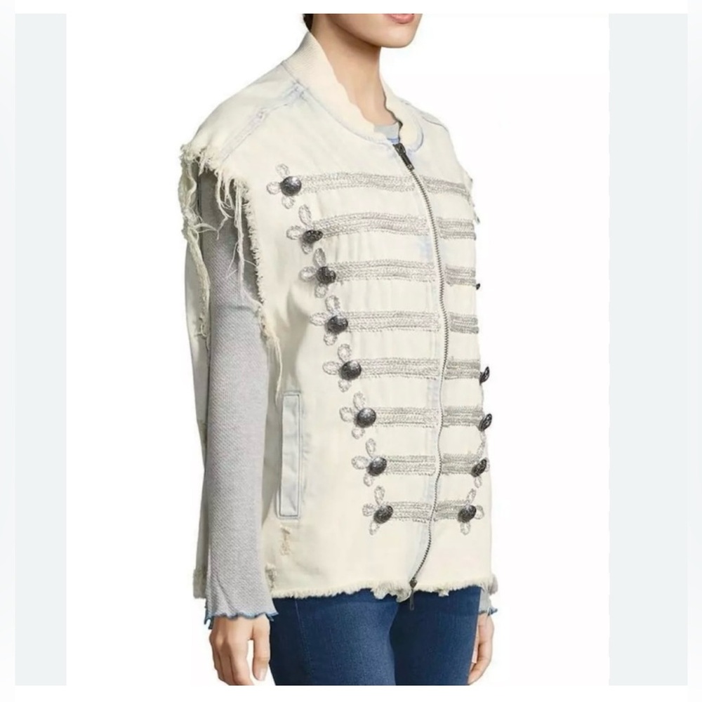 Free People Cream Bomber Jacket with Silver Accents size xs - Picture 1 of 5